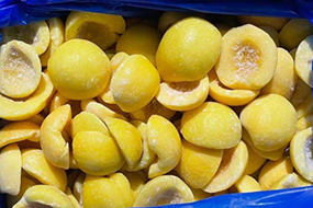 frozen yellow peach dices cubes halves cut slice peeled