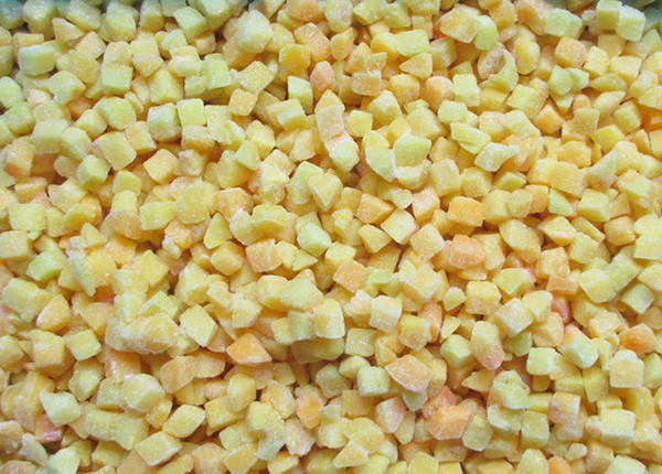 frozen yellow peach dices cubes halves cut slice peeled